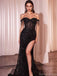 Sexy Black Off-Shoulder Sleeveless Mermaid Side Slit Long Prom Dress Ideas, Evening Party Dresses , OLP1212