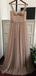 Shiny Gold Spaghetti Strap A-Line Long Prom Dress Ideas, Evening Party Dresses , OLP1242