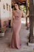 Elegant Pink One Shoulder Mermaid Applique Blush Jersey Bridesmaid Dresses Online, BG493