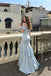 Elegant Light Blue Satin Off-the-Shoulder Tiered Ruffle Maxi Prom Dress,OLP2377