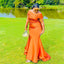 Elegant Off Shoulder Mermaid Burnt Orange Long Bridesmaid Dresses Online, BG685