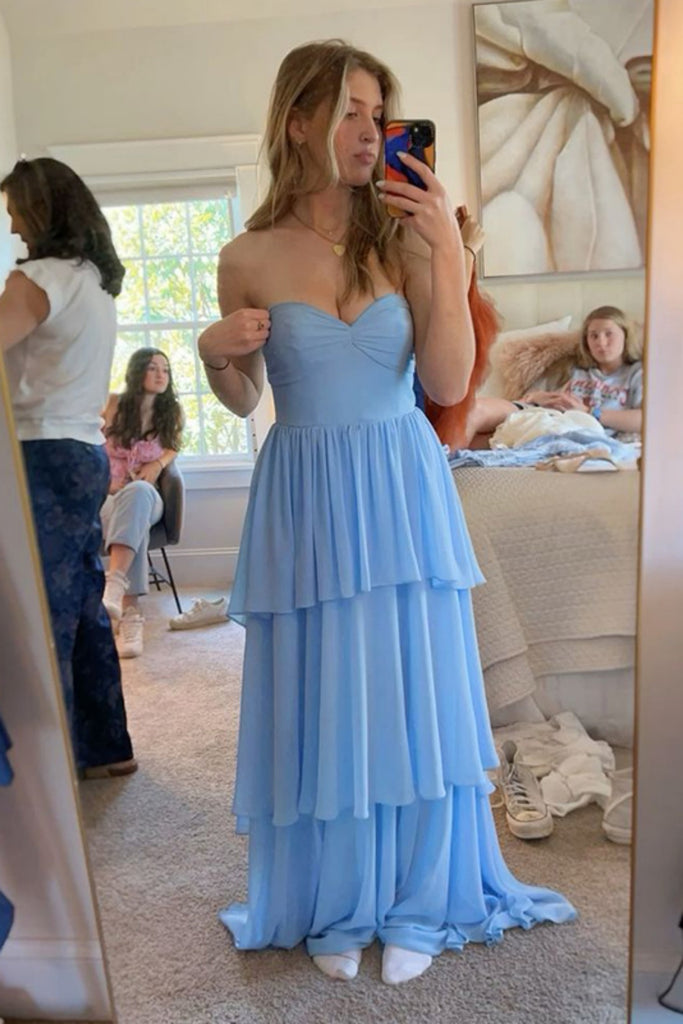 Soft Sweetheart Sleeveless A-line Chiffon Evening Prom Dresses Online, OLP999