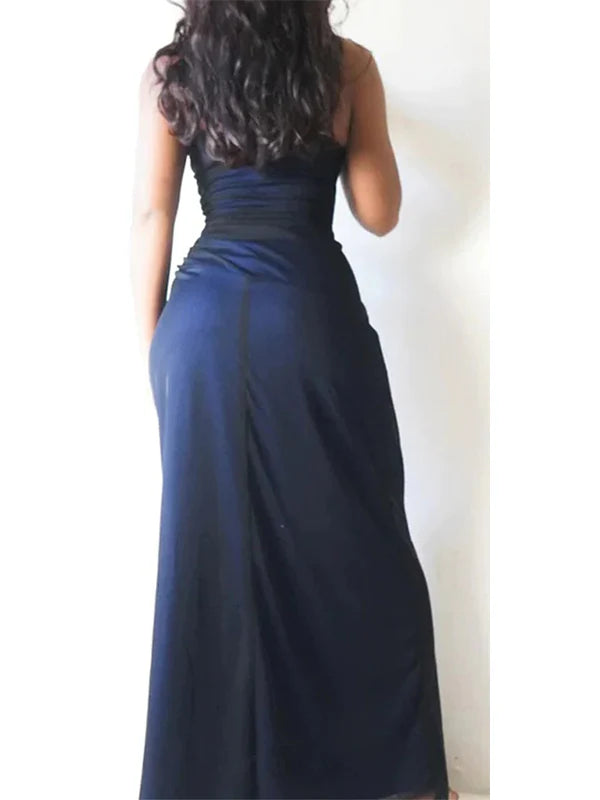 Sexy Spaghetti Strap Sleeveless Mermaid Satin Long Evening Prom Dresses Online, OLP666