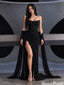Classy Black Strapless Sequin Sheath Prom Dress Cape,OLP2466