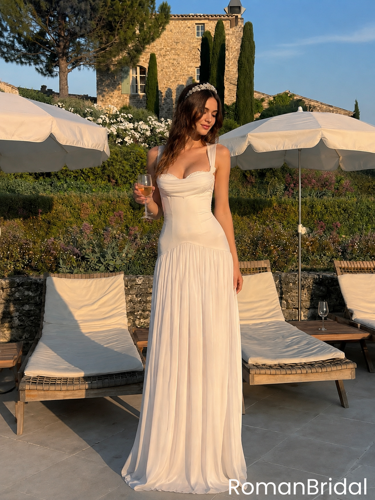 Beautiful White Plisse Pleated A-Line FloorLength Prom Dress,OLP2392