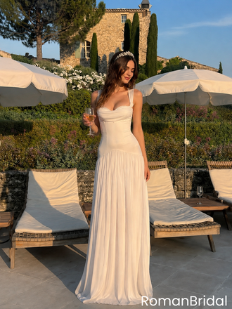 Beautiful White Plisse Pleated A-Line FloorLength Prom Dress,OLP2392