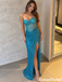 Glamorous Teal Strapless Corset Slit Sequin Prom Dress,OLP2484