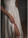 Sparkly Spaghetti Straps A-line Ivory Long Evening Prom Dress with Side Slit, OL064