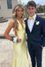 Pretty Pale Yellow V-Neck Prom Gown Sexy Crisscross Waistband Satin Mermaid Fit,OLP1762