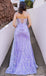 Elegant Purple Applique Spaghetti Strap Mermaid Side Slit Long Prom Dress Ideas, Evening Party Dresses , OLP1241