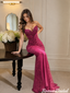 Glamorous Strapless Sweetheart Beaded Lace Mermaid Fuchsia Prom Dress,OLP2412