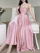 Soft Spaghetti Strap Sleeveless A-line Satin Evening Prom Dresses Online, OLP880