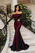 Modern Elegant Burgundy Mermaid Prom Dress Off-Shoulder Long Sleeve Formal Gown,OLP2275