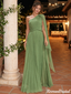 Classy Olive Green Pleated Prom Dress One Shoulder Cape Formal Evening Gown,OLP2458
