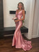 Sexy Spaghetti Strap V-neck Sleeveless Mermaid Satin Long Evening Prom Dresses Online, OLP695