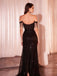 Sexy Black Off-Shoulder Sleeveless Mermaid Side Slit Long Prom Dress Ideas, Evening Party Dresses , OLP1212