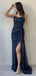 Shiny Blue Sweetheart Mermaid Side Slit Long Prom Dress Ideas, Evening Party Dresses , OLP1222