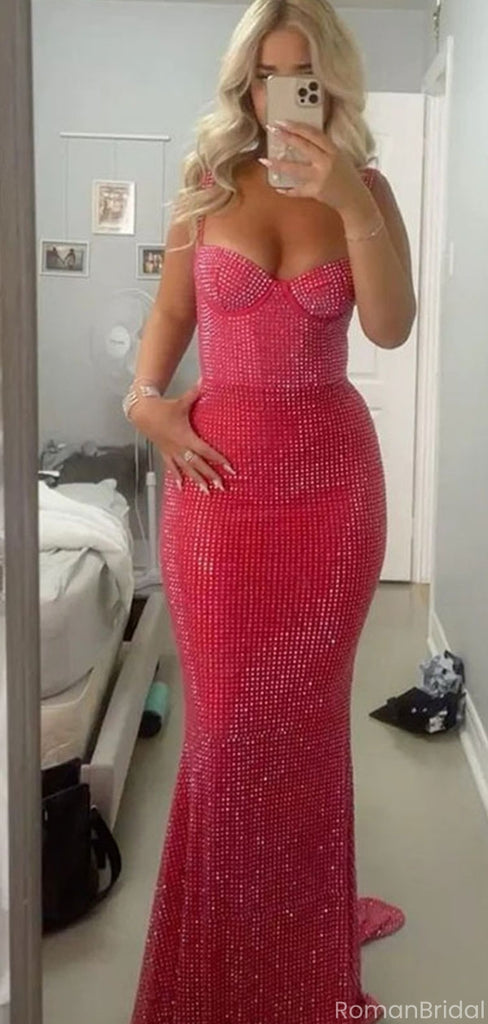 Modern Rhinestone Bodycon Prom Gown Sparkly Strapless Mermaid Formal Dress,OLP1820