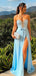 Sparkly Beaded Light Blue Prom Gown Strapless Sweetheart High Slit Party Dress,OLP1877