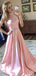 Elegant Pink High-Neck A-Line Long Prom Dress Ideas, Evening Party Dresses, OLP1491