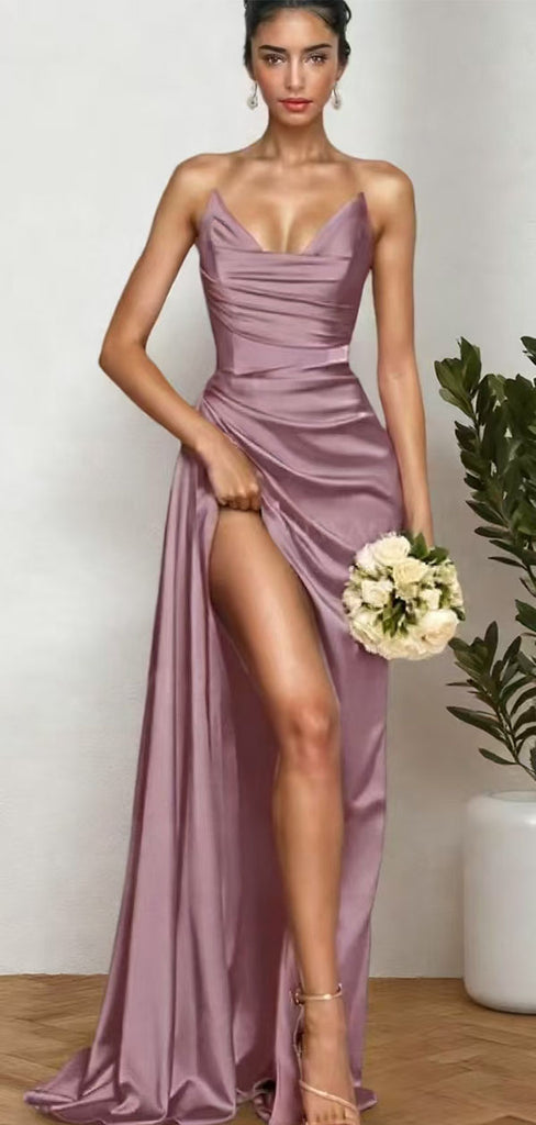 Elegant Purple Sweetheart Sleeveless Mermaid Side Slit Long Prom Dress Ideas, Evening Party Dresses ,OLP1186