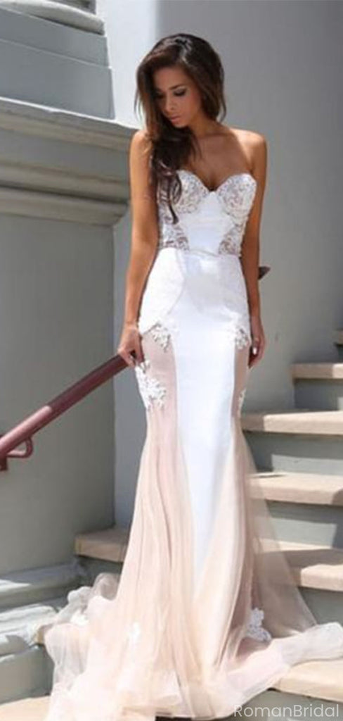 Sexy White Sweetheart Mermaid Long Prom Dress Ideas, Evening Party Dresses, OLP1502