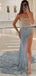 Sparkly Blue Sweetheart Mermaid Side Slit Long Prom Dress Ideas, Evening Party Dresses, OLP1531