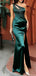 Modern One-Shoulder Beaded Emerald Satin Prom Dresses,Evening Party Dresses,OLP1714
