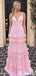 Modern Pink V-Neck Chiffon Prom Dress Tiered Ruffle Skirt Sleeveless Formal Gown,OLP1862