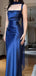 Elegant Navy Blue Spaghetti Strap Mermaid Long Prom Dress Ideas, Evening Party Dresses, OLP1575