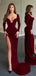 Sexy Red Long Sleeve Mermaid Side Slit Long Prom Dress Ideas, Evening Party Dresses , OLP1213
