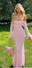 Sexy Pink Off-the-Shoulder Lace Prom Dress with Long Bell Sleeves Mermaid Gown,OLP1839