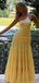 Unique One Shoulder Yellow Tiered Prom Dress Ruffled Waist Summer Style Chiffon Maxi,OLP1763
