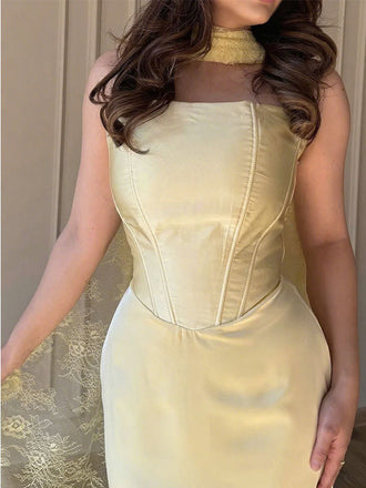 Elegant Yellow Sweetheart  Mermaid Long Prom Dress Ideas, Evening Party Dresses, OLP1425
