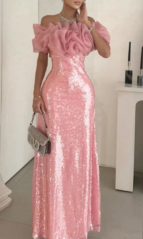 Sparkly Pink Off-Shoulder Floral Mermaid Long Prom Dress Ideas, Evening Party Dresses, OLP1483