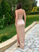 Classy Champagne Satin Prom Dress Sexy Spaghetti Strap High Slit Ruched Formal Gown,OLP1719