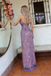 Fancy Lavender Sequin Prom Dress Sweetheart Neck Sleeveless Slit Sparkly Bodycon Gown, OLP1701