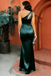 Modern One-Shoulder Beaded Emerald Satin Prom Dresses,Evening Party Dresses,OLP1714