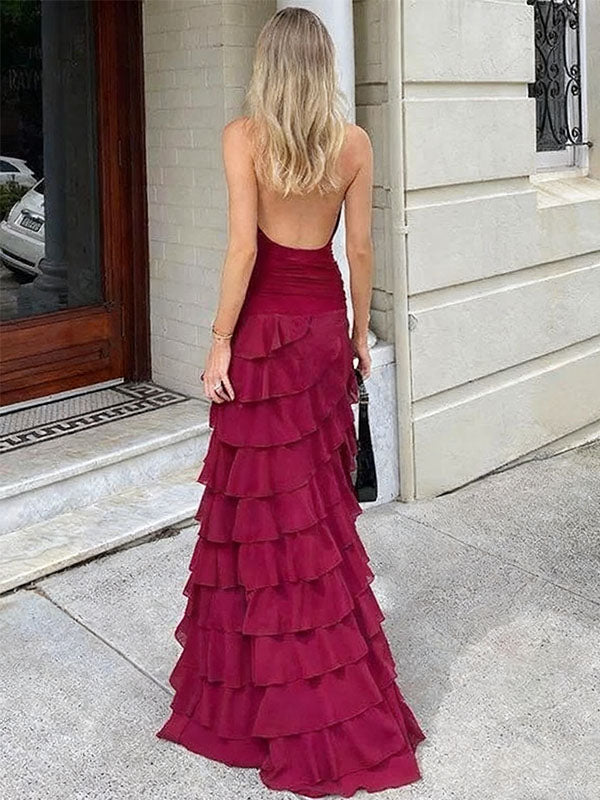 Sexy Red V-Neck Mermaid Long Prom Dress Ideas, Evening Party Dresses, OLP1415