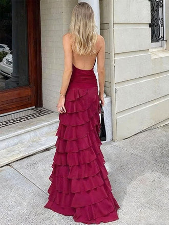 Sexy Red V-Neck Mermaid Long Prom Dress Ideas, Evening Party Dresses, OLP1415