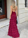 Sexy Red V-Neck Mermaid Long Prom Dress Ideas, Evening Party Dresses, OLP1415