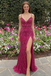 Sparkly Magenta Sequin Prom Dress Spaghetti Strap High Slit Glitter Evening Gown,OLP2156