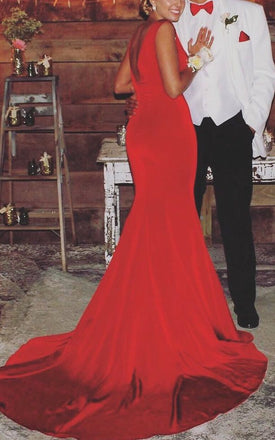 Sexy Red V-Neck Mermaid Long Prom Dress Ideas, Evening Party Dresses, OLP1462