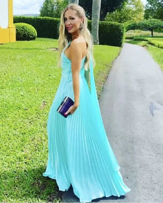 Elegant Blue One-Shoulder Mermaid Side Slit Long Prom Dress Ideas, Evening Party Dresses, OLP1475