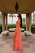 Modern Coral Off Shoulder Prom Dress Ruffle Hem Chiffon Slit Sexy Formal Gown,OLP2076