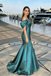 Stunning One-Shoulder Puffy Sleeve Teal Blue Mermaid Prom Dress With Pleats,OLP2216