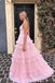 Modern Pink V-Neck Chiffon Prom Dress Tiered Ruffle Skirt Sleeveless Formal Gown,OLP1862
