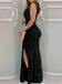 Sexy Black Halter Mermaid Side Slit Long Prom Dress Ideas, Evening Party Dresses, OLP1628