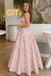 Classy Pink Strapless A-Line Prom Dress Shimmering Embroidery Floral Ball Gown,OLP2175