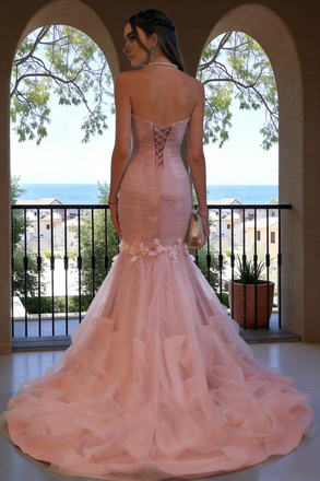 Floral Pink Sweetheart Mermaid Long Prom Dress Ideas, Evening Party Dresses, OLP1654
